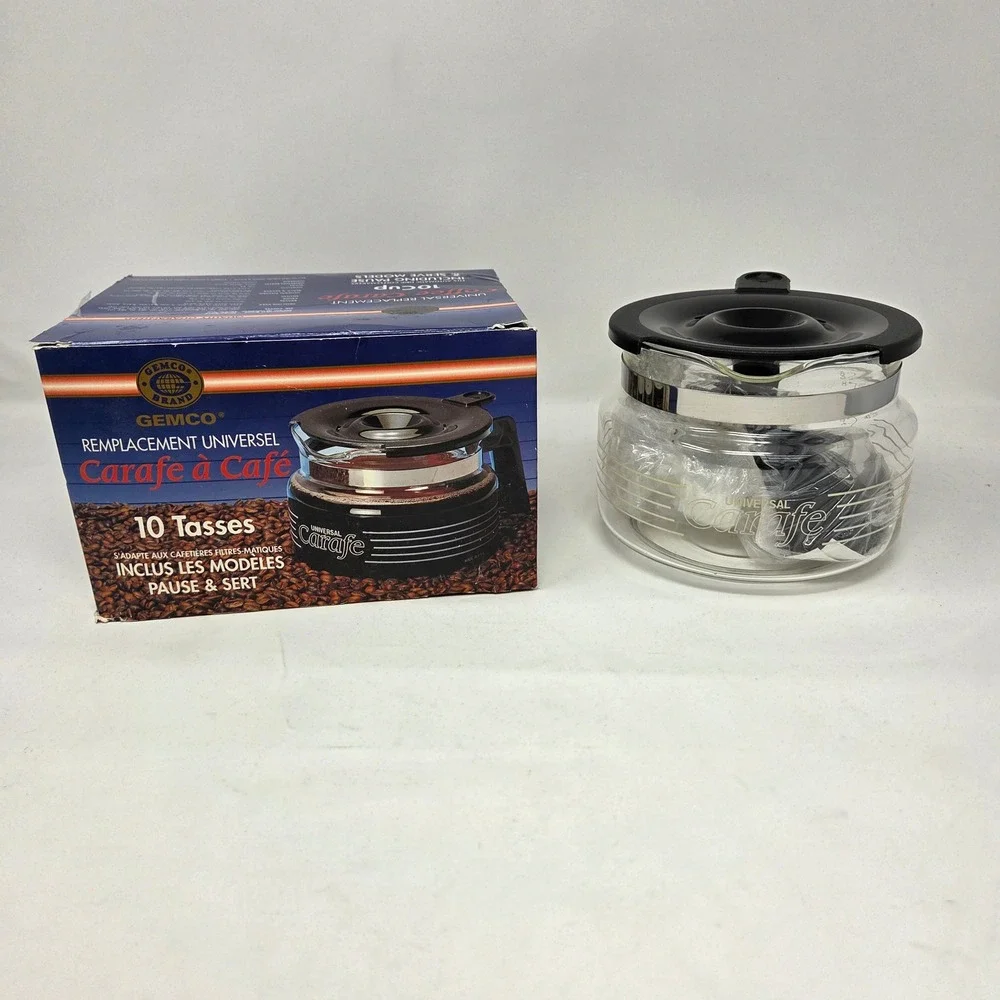 Gemco Universal Replacement Coffee Carafe 10 Cup Glass Pot Black Clear NEW
